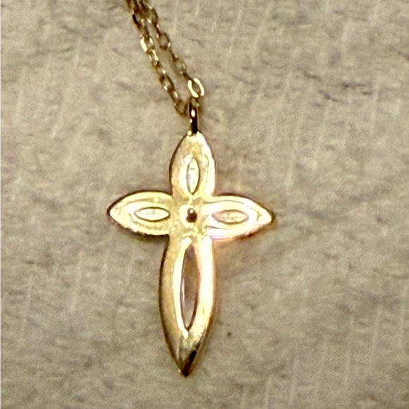 Necklace & cross pendant - 925 gold plated mother of pearl cross - 16-18”L - New - Picture 3 of 13